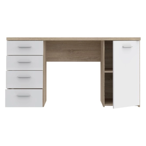 Biurko 145x60 cm z 4 szufladami i szafką Biały/Dąb Sonoma